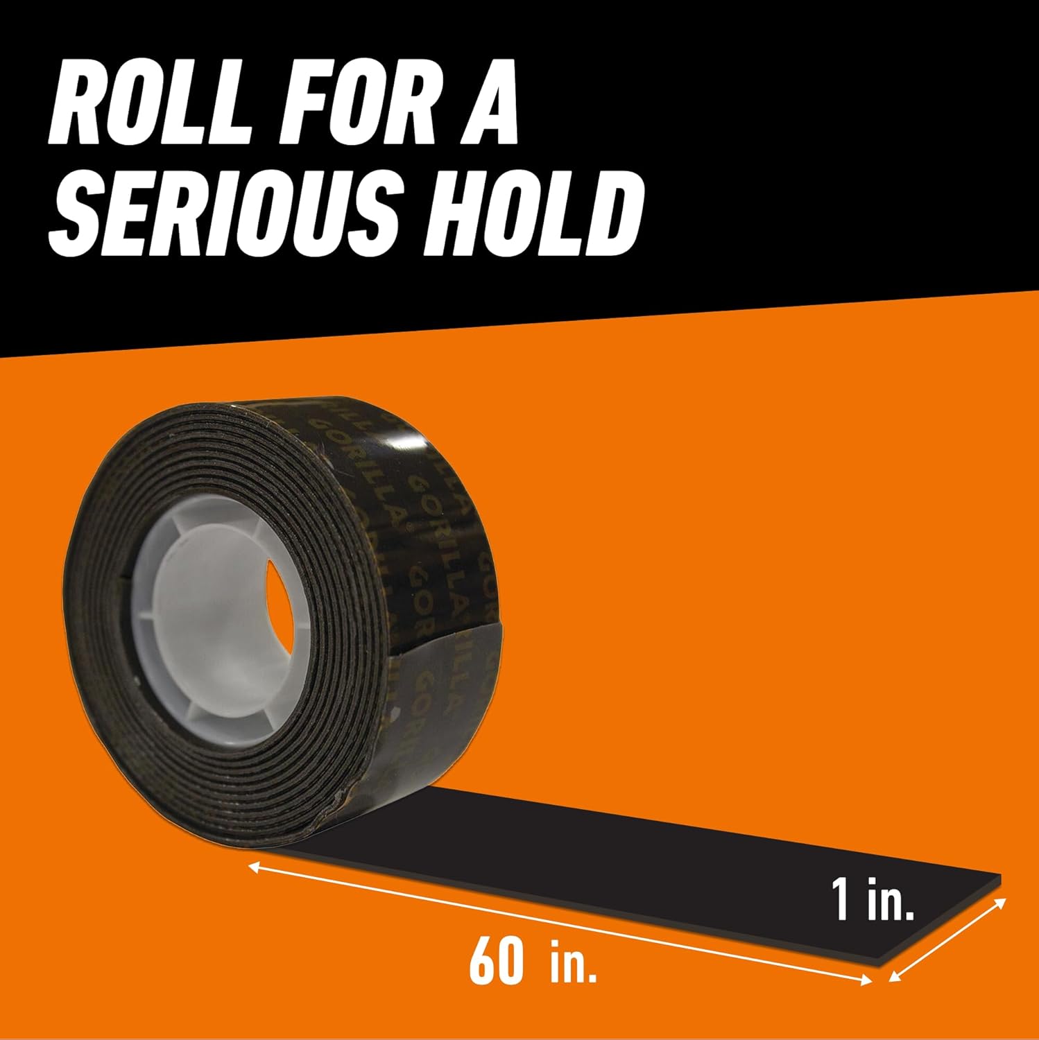 Gorilla - Heavy Duty Double Sided Mounting Tape, Weatherproof, 1" x 60", Black, (Pack of 12)