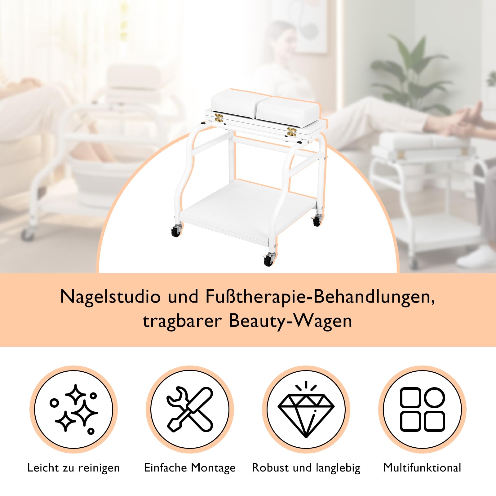 Pedicure, poggiapiedi con ruote, poggiapiedi per manicure, poggiapiedi portatile, sgabello per pedicure, per salone di bellezza o nail tech, stazione di massaggio ai piedi