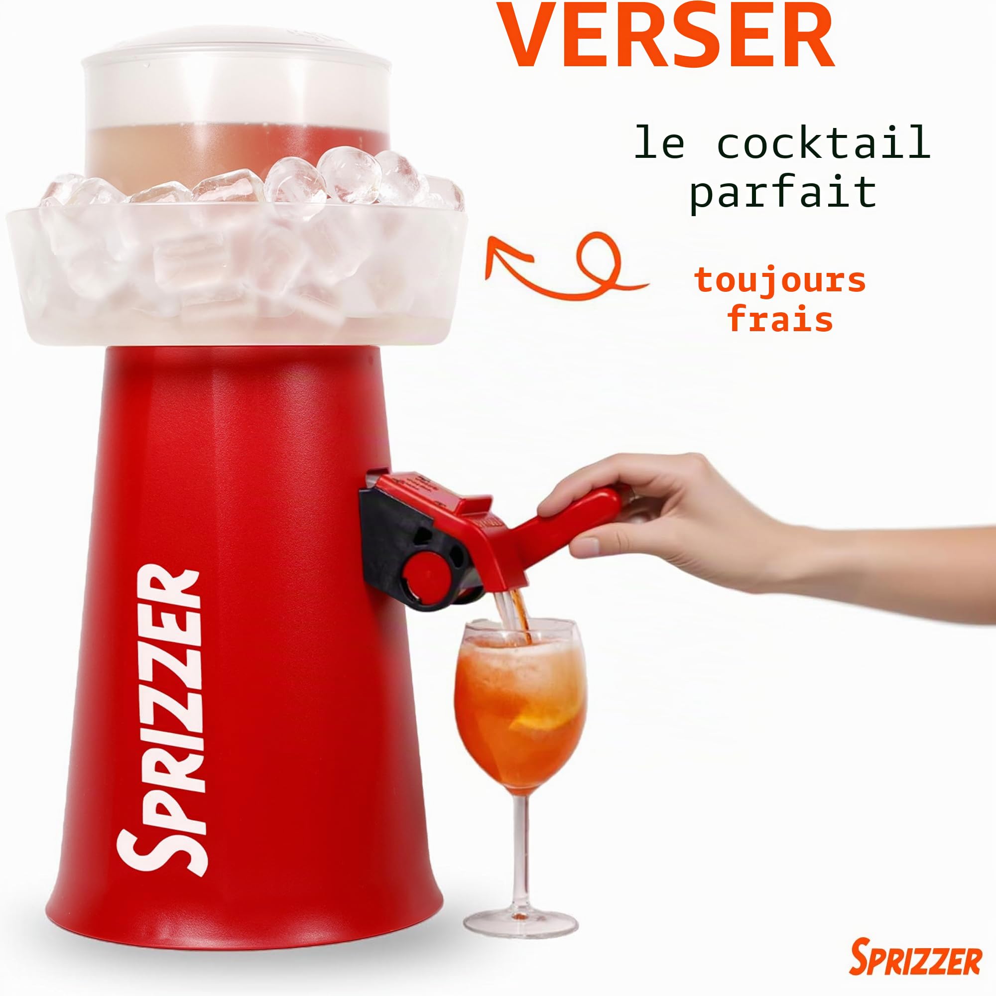 Sprizzer, la machine pour préparer le Spritz directement dans le verre. Sans électricité ni piles. Prêt pour l'été, les barbecues et les fêtes entre amis. 100 % fabriqué en Italie. (Rouge)