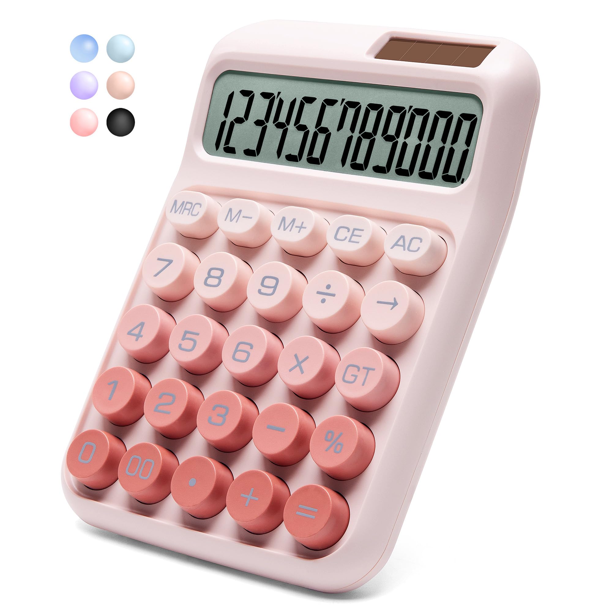 NGIFERA Desk Calculator,12 Digits, Large LCD Display,Big Buttons,Solar and Battery Dual Power Desktop Calculators,Cute and Aesthetic (Ombre Pink, M)