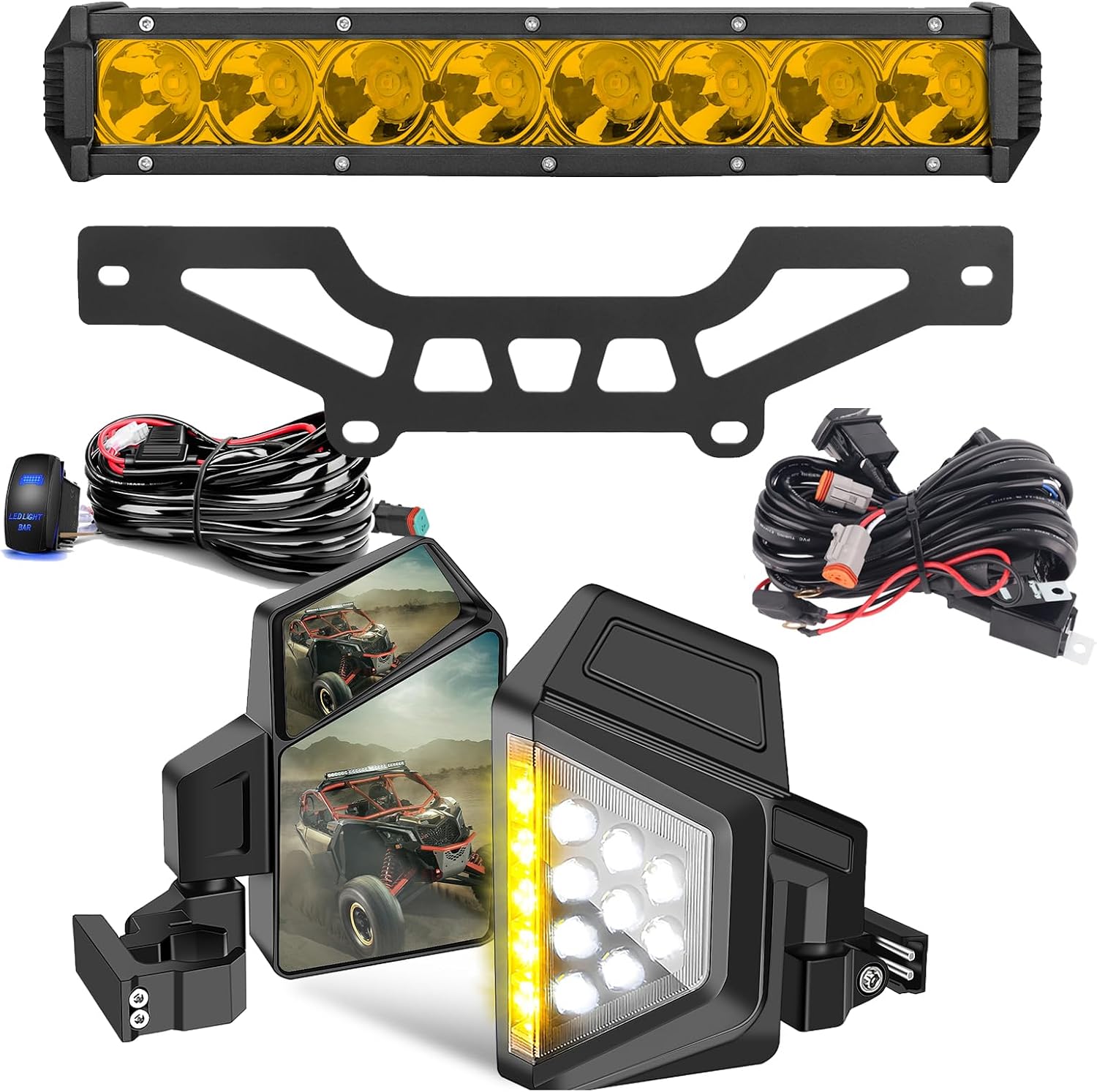 Chelhead X3 Light Bar with Side Mirror Turning Lights Compatible with Can-Am Maverick X3 & X3 Max X RS Turbo