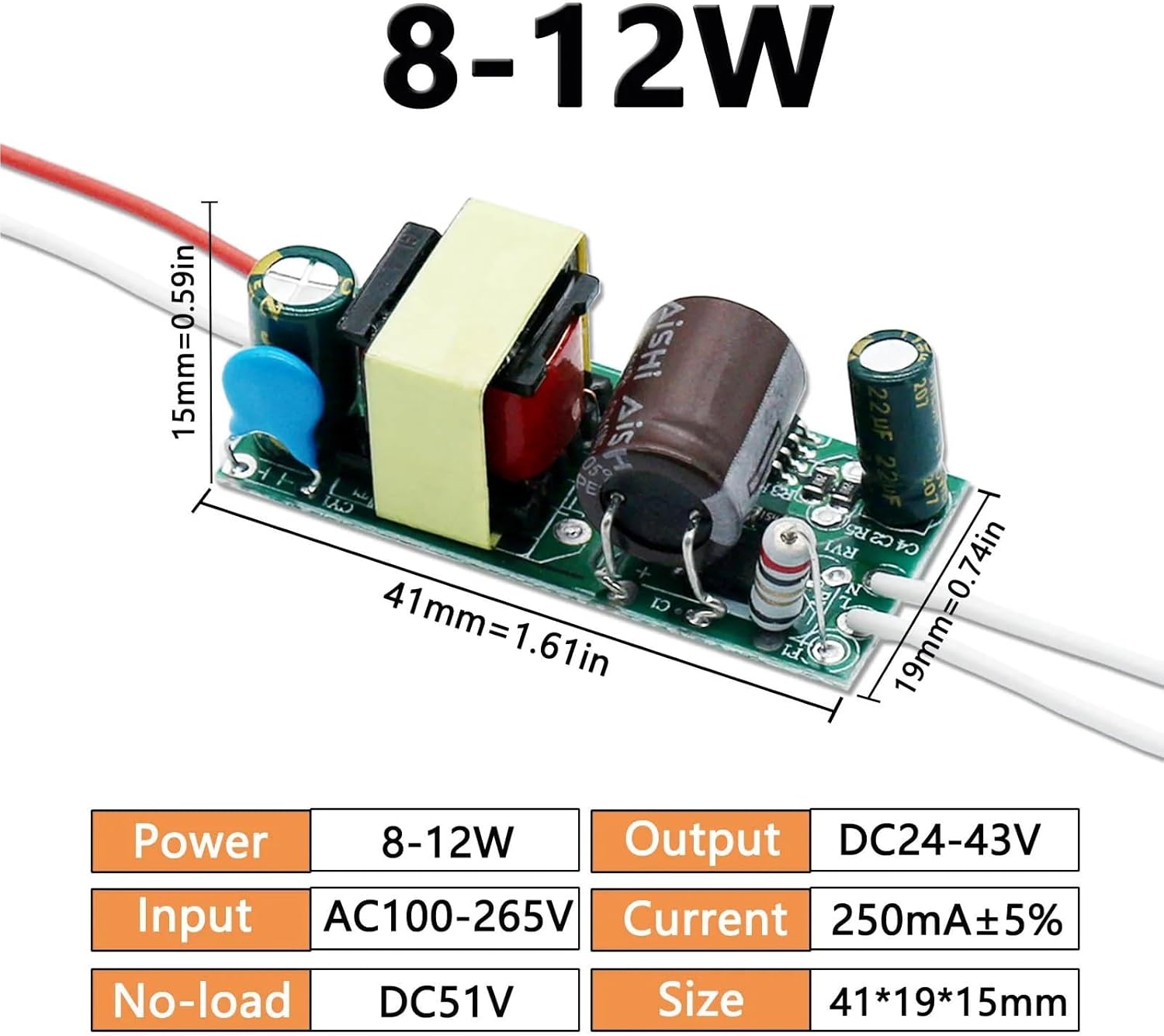 LED Isolation Driver 2-3W 3-5W 4-7W 8-12W 12-18W 18-24W 250mA±5% LED Downlight Spotlight Bulb Drive Power Lighting Transformer(3-5W DC9-18V)