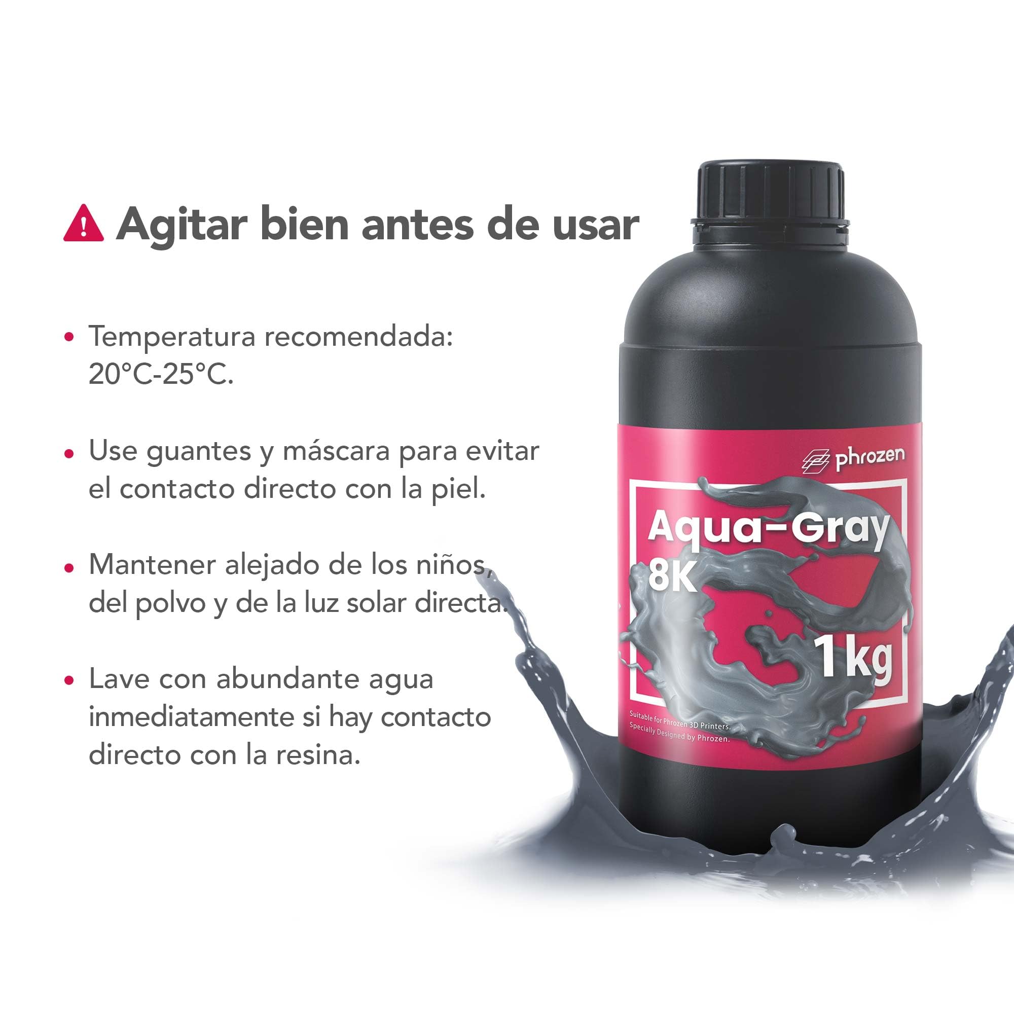 Phrozen Aqua-Gray 8K | Resina de Impresora 3D | Resina Estándar de Curado por Luz UV de 405 nm | Printing Resin para LCD/DLP/SLA Impresora | Alta Resolución y Precisión - Gris (1kg)