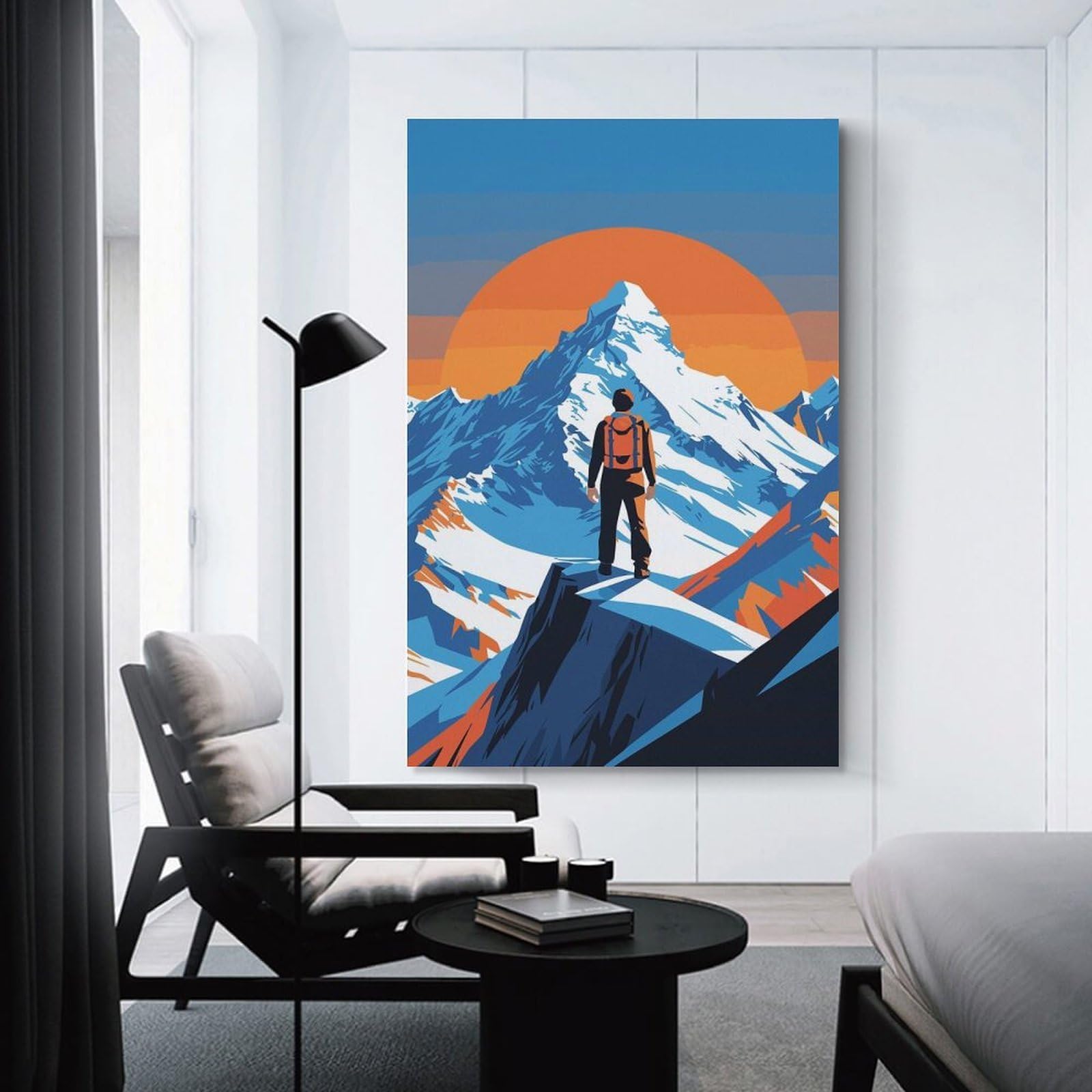 Junmoney Mountain Climber at Peak Vector Illustration Hanging Wall Art 16x24inch(40x60cm), for Small Homes, Bedrooms Or Open Spaces, Decorative Canvas Decor for Home Updates