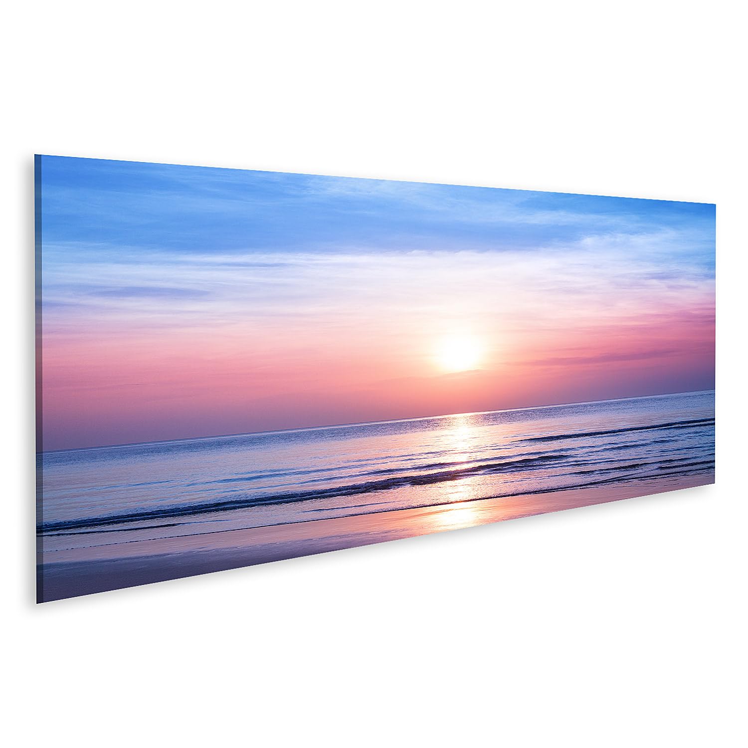 islandburner cuadro sobre lienzo hermosa mañana amanecer mar azul cielo rosa nubes blancas amarillo imágenes murales carteles