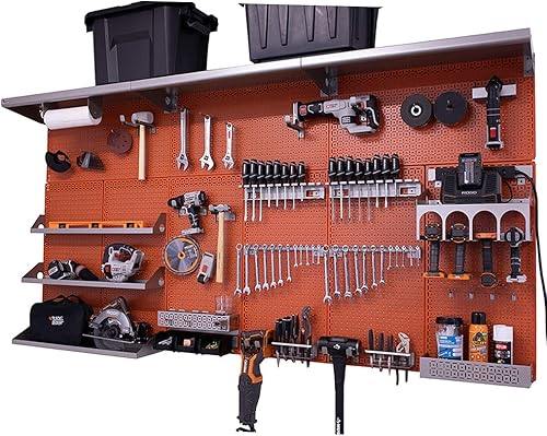 OmniWall Weekend Warrior XL Sistema de Organización de Pared de Metal con Tablero de Clavos (NaranjaPlateado)