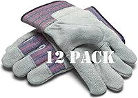 Greendale Heavy Duty Leather & Cotton Work Gloves 12 Pack - Durable One Size Fits Most for Garden, Yard, Garage & Industrial Use