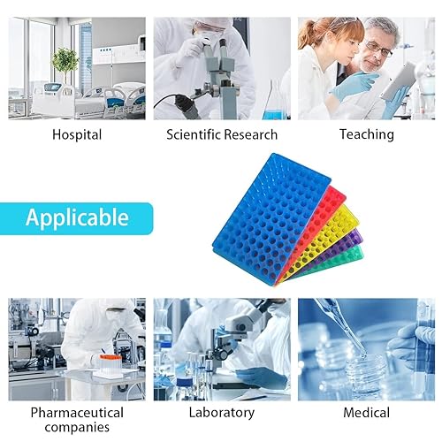 Miniatura 5 de Estante de tubo de 5 piezas, tubo de ensayo de plástico con doble panel 96 posiciones para tubo de centrífuga de 0.0 fl oz/0.1 fl oz/0.1 fl oz y