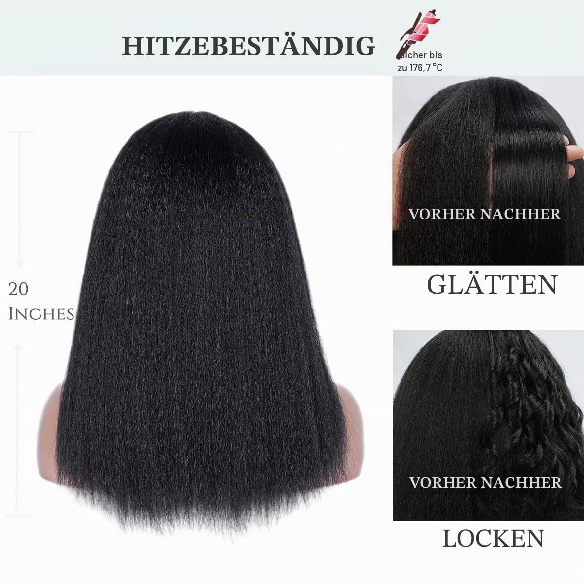 Perücke Mit Stirnband Headband Wigs for Black Women Kinky Straight Headband Wig Human Hair Wigs Brazilian Virgin Hair Glueless Wig Wear and Go Headband Wig 180% Density Yaki Human Hair Wig 14 Inch