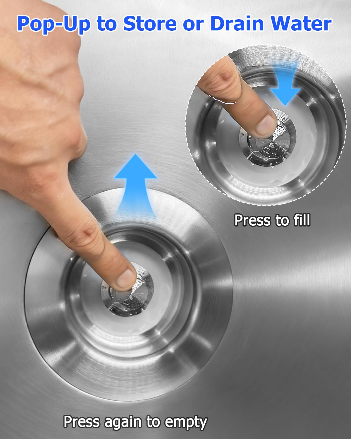 Bouchon D'Évier Cuisine 3 En 1 Inox - Pop-up, Filtre, Diam. 75-86 Mm, Avec Barre Anti-Blocage