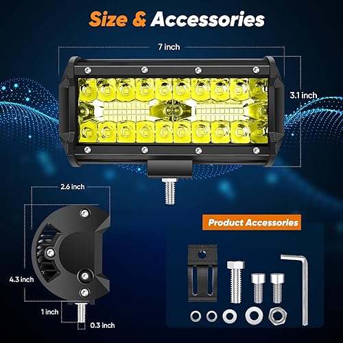 Miniatura 3 de BLUEMOTOR Barras de luz ámbar de 7 pulgadas, 2 unidades, vainas de luz amarilla, 288 W, combo de inundación de puntos, 28800 lm, impermeable, cuatro