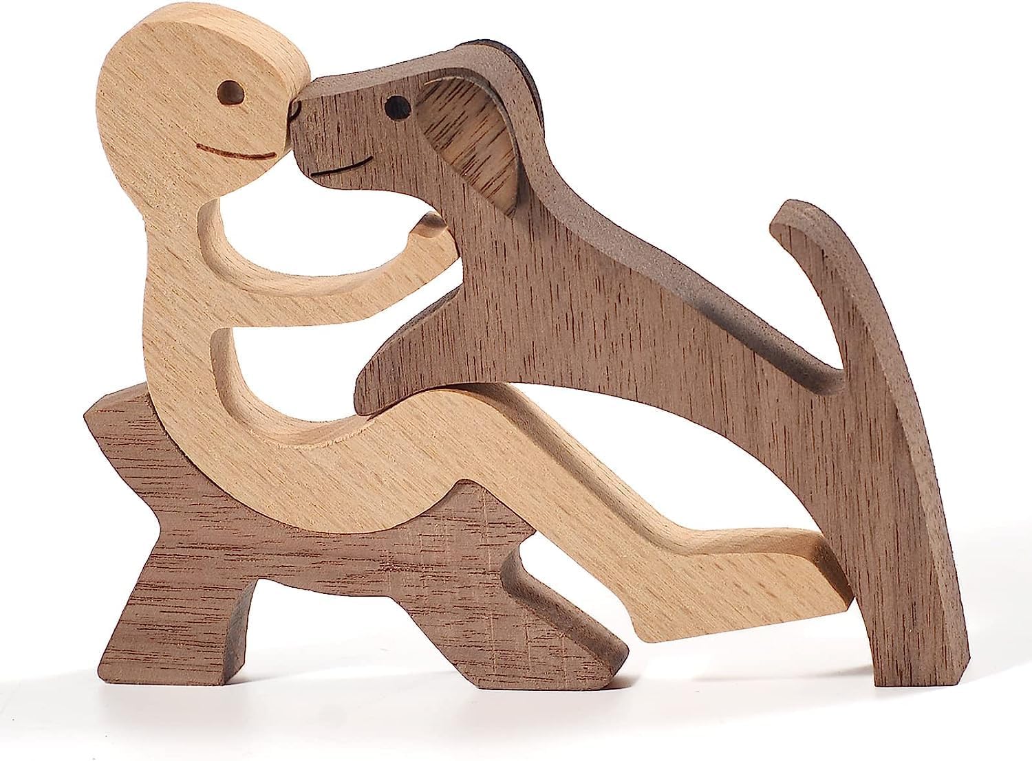 Estatuas de Madera Hechas a Mano | Figuras de Madera de la Familia de Perros | Un Regalo cálido para los Amantes de los Perros | Lindo Cachorro Adorno Figurilla Estatua Escultura (A - Hombre/Perro)