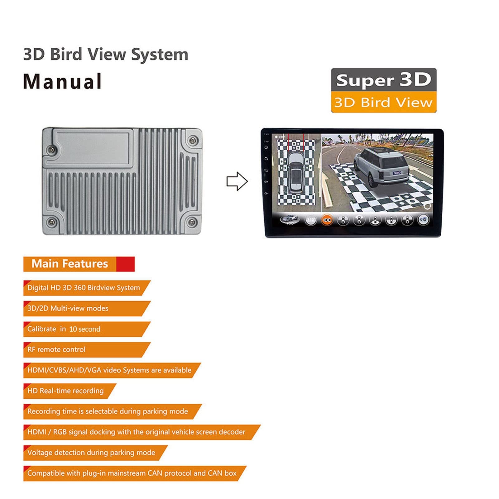 Birds Eye Autokamera, Bird View System 1080P HD Auto 360 Grad Bird View Surround System 4 Kanal Backup Parkkameras 2D 3D Multi View Recorder für Fahrzeuge