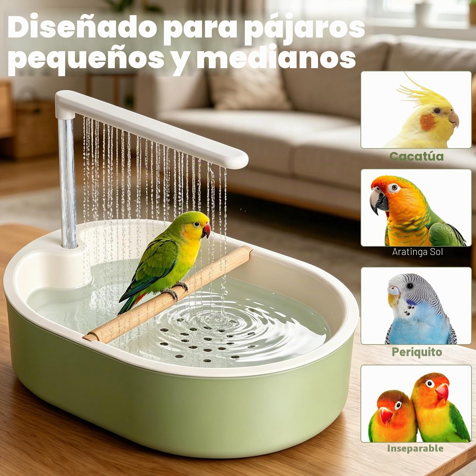 Ducha para Aves con Cascada y Grifo de Circulación, Ducha Automática para Periquitos para Jaula, Baño USB para Aves 32x25cm para Cacatúas, Agapornis y Guacamayos