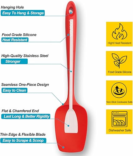 Miniatura 2 de Juego de espátulas de silicona, espátula de goma resistente al calor, cuchara antiadherente con diseño de una pieza sin costuras, raspadores