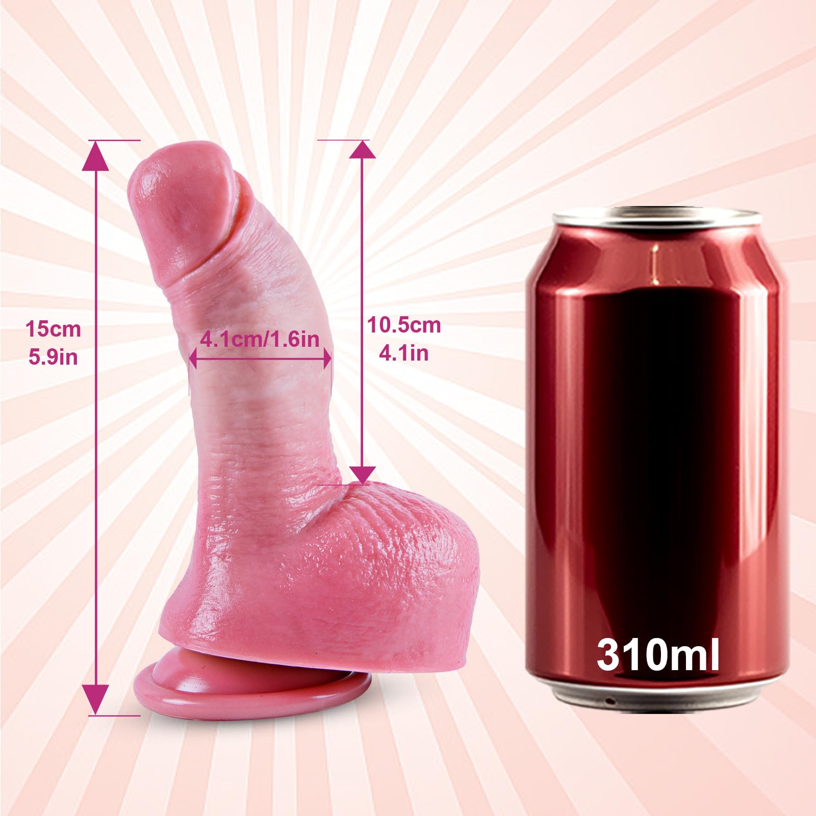 6 Inch Realistic Beginner Small Dildo with Strong Suction Cup, 5" Short Curved Shaft Thick Wide Penis Dildo with Big Balls, Soft Liquid Silicone Lifelike G-Spot Dildos for Women and Anal Prostate Play