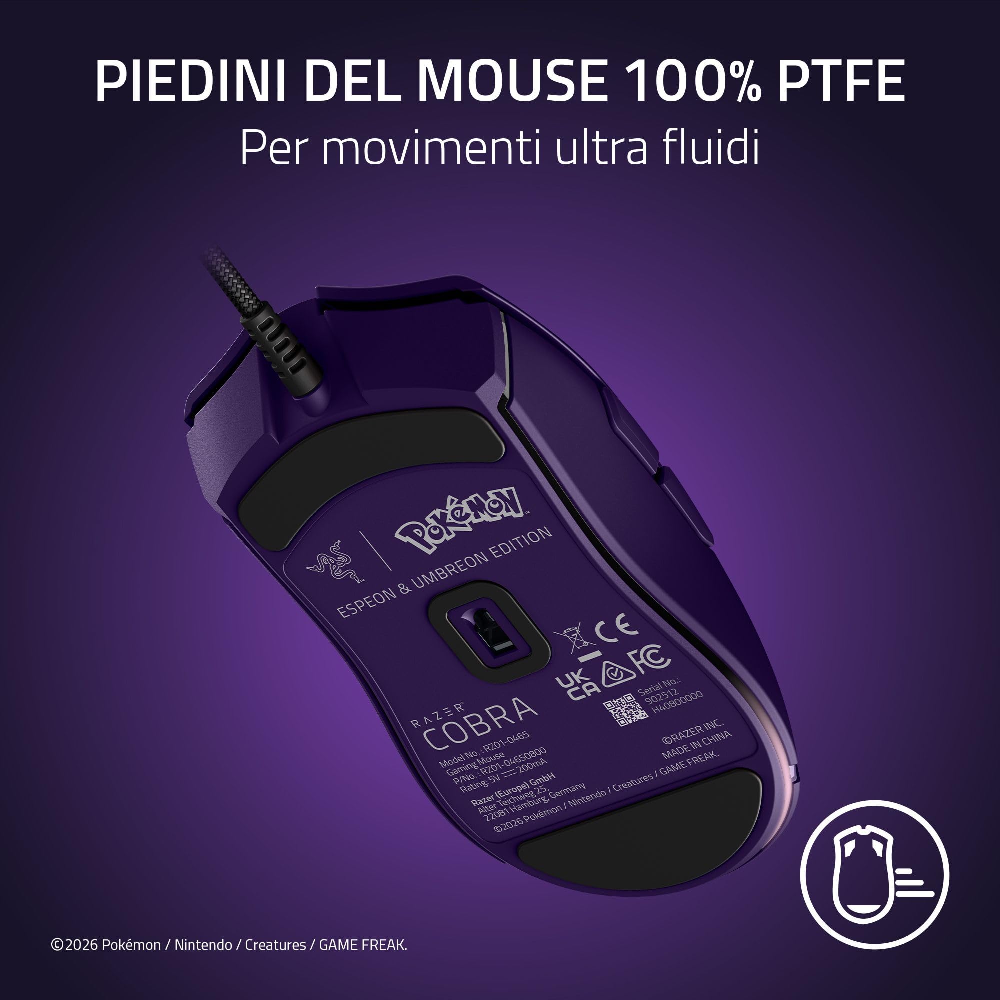 Razer Cobra Pokémon Espeon & Umbreon Edition - Mouse da gioco leggero con cavo e illuminazione Chroma RGB - 58 g - 8500 DPI - Cavo Speedflex | Edizione Espeon & Umbreon
