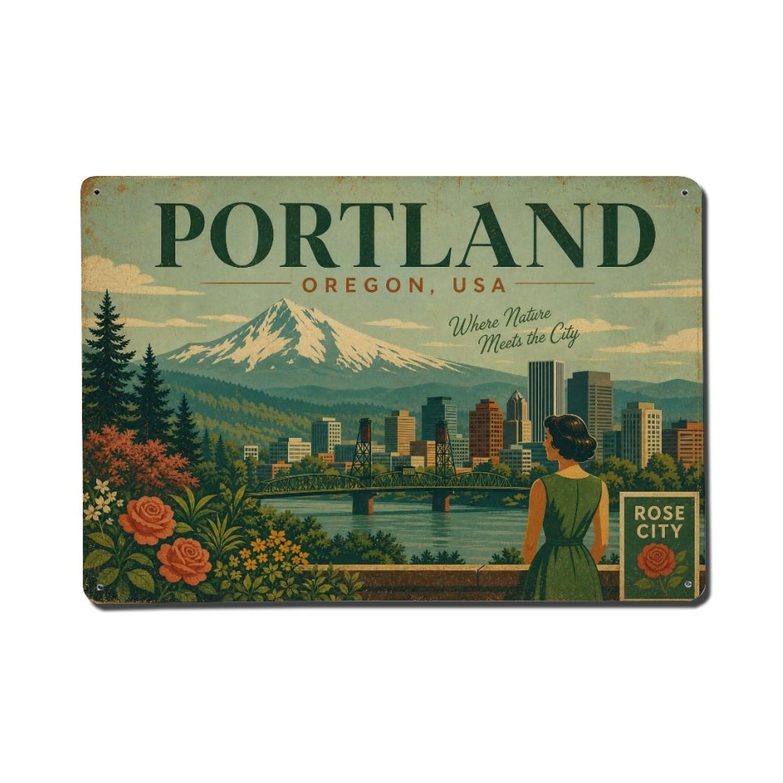Huiyhb 8X12inch(20X30cm) Retro Travel Usa Portland Metal Tin Sign