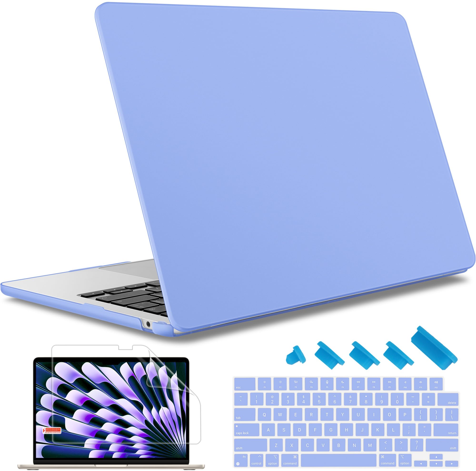 May Chen Compatible with M4 MacBook Air 15 inch Case 2025 2024 2023 A3241 A3114 M3 A2941 M2 with Liquid Retina Display & Touch ID, Plastic Hard Shell with Keyboard Cover - Serenity Blue