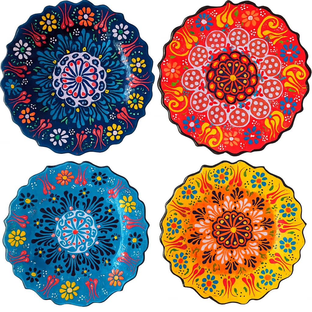 Turkish Handmade Ceramic Decorative Plate 7.08” (18 cm) – Hand-Painted Wall Hanging Art, Ottoman Anatolian Motif, Boho Mediterranean Home Decor Accent, Unique Artisan Craft Gift