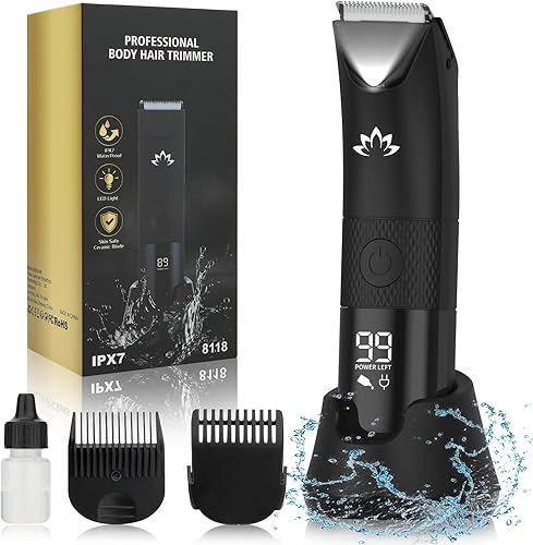 Manscape Trimmer for Men - Electric Body Hair Trimmer with Light, IPX7 Waterproof Electric Razor for Balls/Pubic/Groin/Legs/Chest Hair Removal,