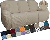 Vista 46 de YEMYHOM Funda elástica de 4 piezas para silla reclinable de jacquard con bolsillo lateral, antideslizante, ajustable, protector de muebles con parte