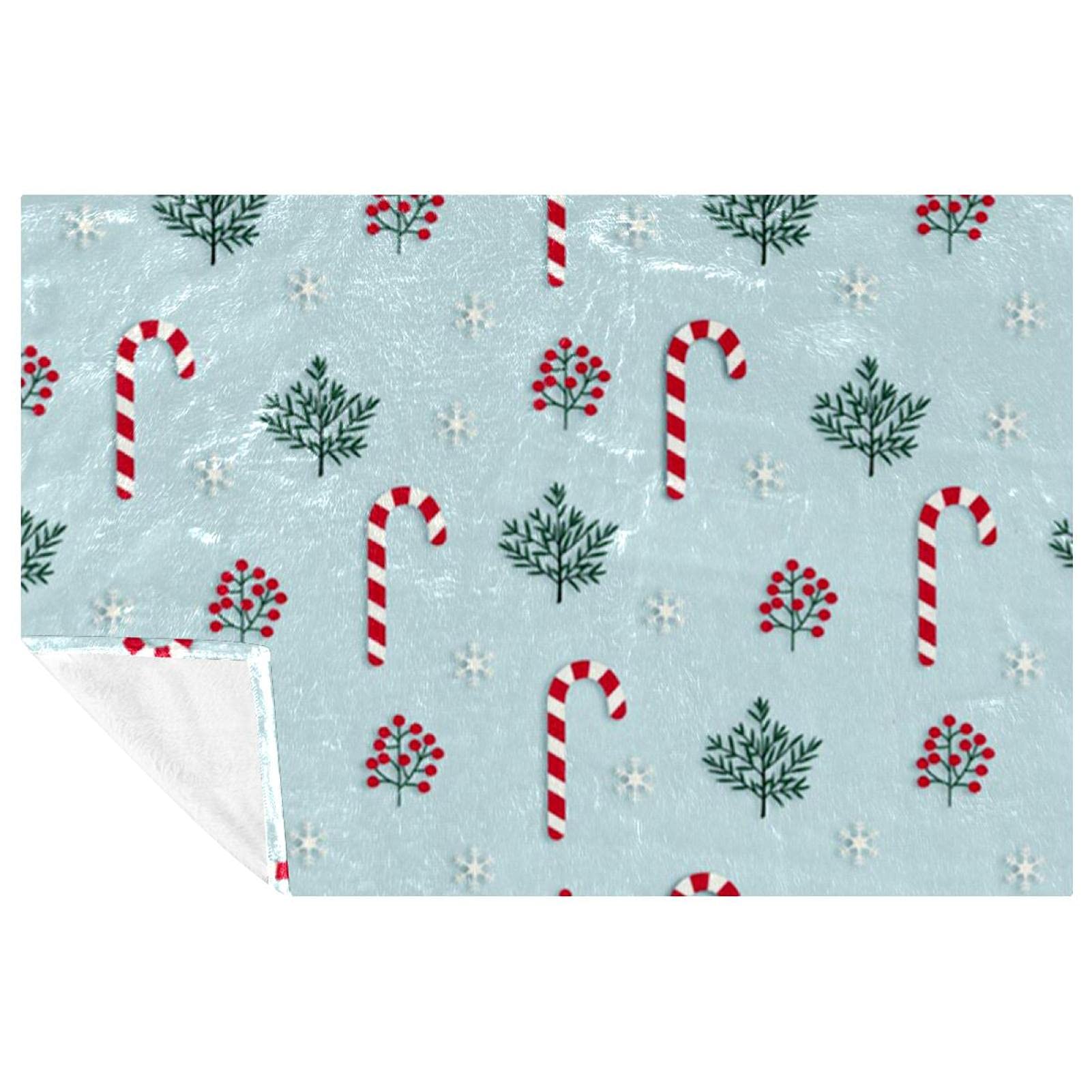 Couverture douce motif cannes de Noël 150x100 cm pour lit et canapé