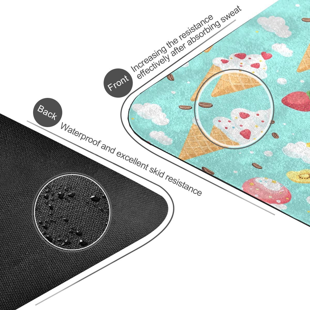 ALAZA Ice Cream Strawberry Banana Pattern Yoga Mat Non Slip Fitness Exercise Mat, Workout Mat for Yoga, Pilates and Floor Exercises