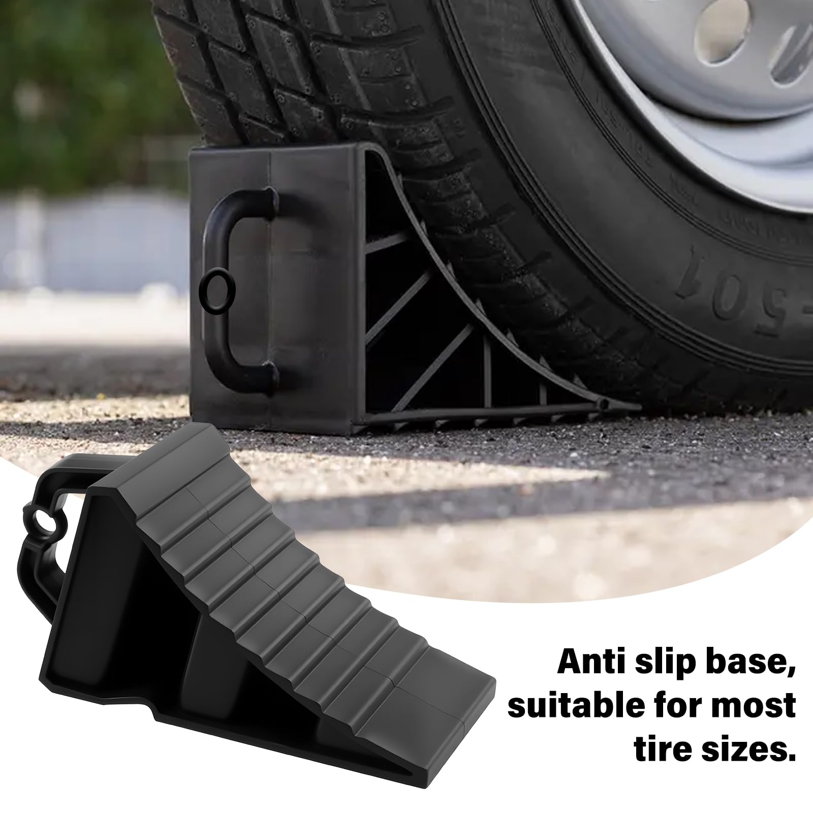 PORFOYO Cunei per rondelle con manico, 4 cunei per camper 20 x 12 x 11 cm, fondo antiscivolo, cunei del freno, per auto, caravan, camper, moto