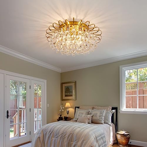 Miniatura 7 de CVKASH Candelabro de cristal de 4 luces moderno semi empotrado lámpara de techo iluminación de techo para sala de estar, pasillo, comedor, cocina,