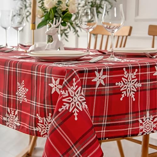 Miniatura 2 de maxmill Mantel de Navidad con estampado a cuadros de nieve, a prueba de derrames y resistente al agua para cena de Navidad, reuniones familiares y