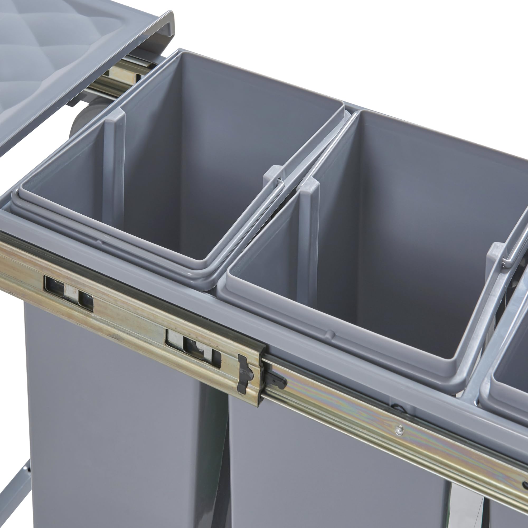 [en.casa] Cubo de Basura Empotrable Froland Grande Capacidad 3 x 10 L Papelera con 3 Compartimentos Bajo Fregadero Plástico Acero 48 x 26 x 42 cm - Gris