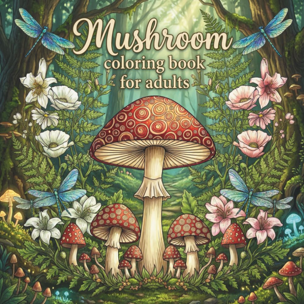 Mushroom Coloring Book for Adults: Beautiful Fungi and Forest Mushrooms Coloring Pages for Relaxation and Stress Relief