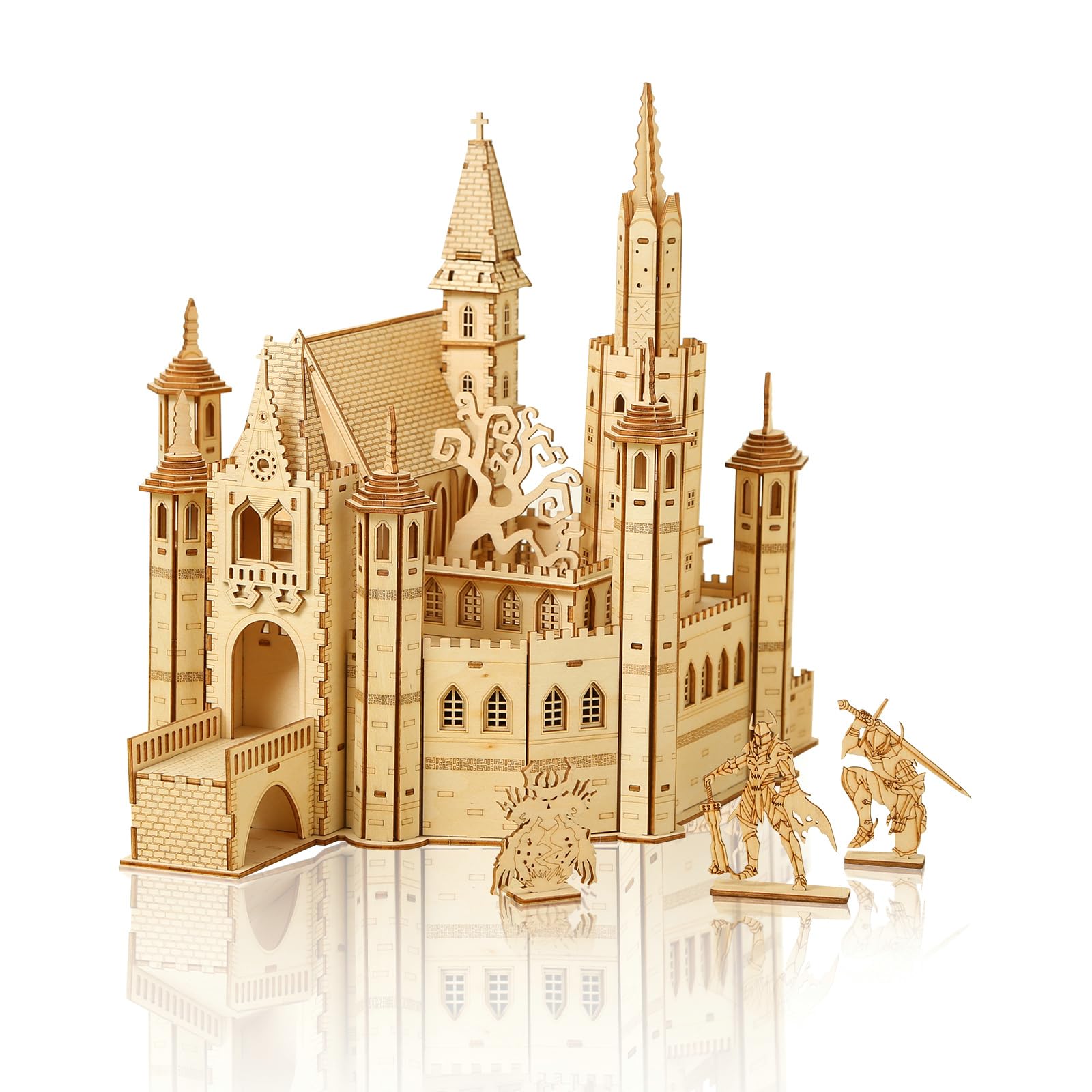 Cuteefun Puzzle de Madera 3D Kit de Modelo de Castillo, Manualidades de Madera para Adultos, para Cumpleaños, San Valentín, Día del Padre y Navidad (Castillo de los Guardianes)