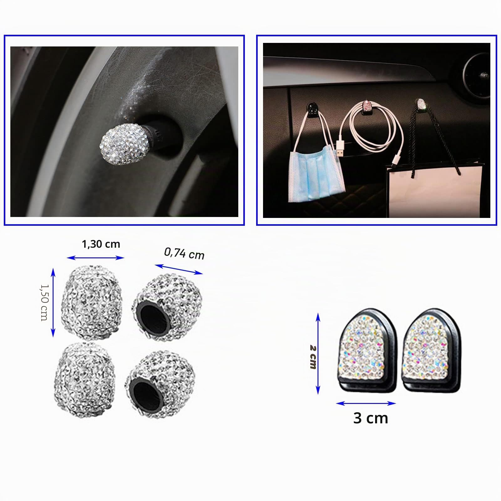 Lot de 20 accessoires de voiture bling-bling pour l'intérieur des femmes - Accessoire de voiture bling accessoires de voiture pour femmes - Support de téléphone portable bling-bling