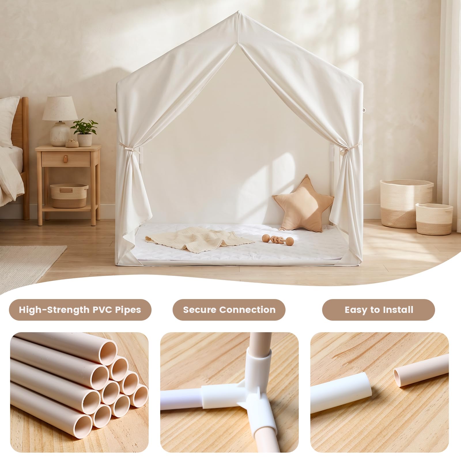 Kinderzelt für Spielzelt Kinder Indoor: Zelt Kinder Kinderzimmer - Spielzelte Kinderspielhaus mit Matte und Fenster - Prinzessin Zelt für KindGeschenk für Mädchen und Jungen(Cremeweiß)