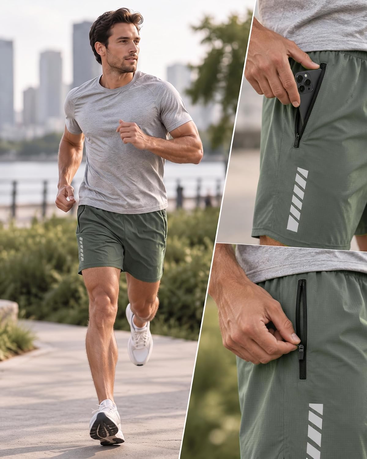 Mens Running Gym Shorts With Zipper Pockets, 5 Inch Workout Hiking Shorts