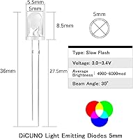 Vista 2 de DiCUNO 100 piezas de diodo LED de parpadeo lento multicolor RGB de 0.197 in, diodos emisores de luz cambiantes intermitentes multicolor, 2 pines