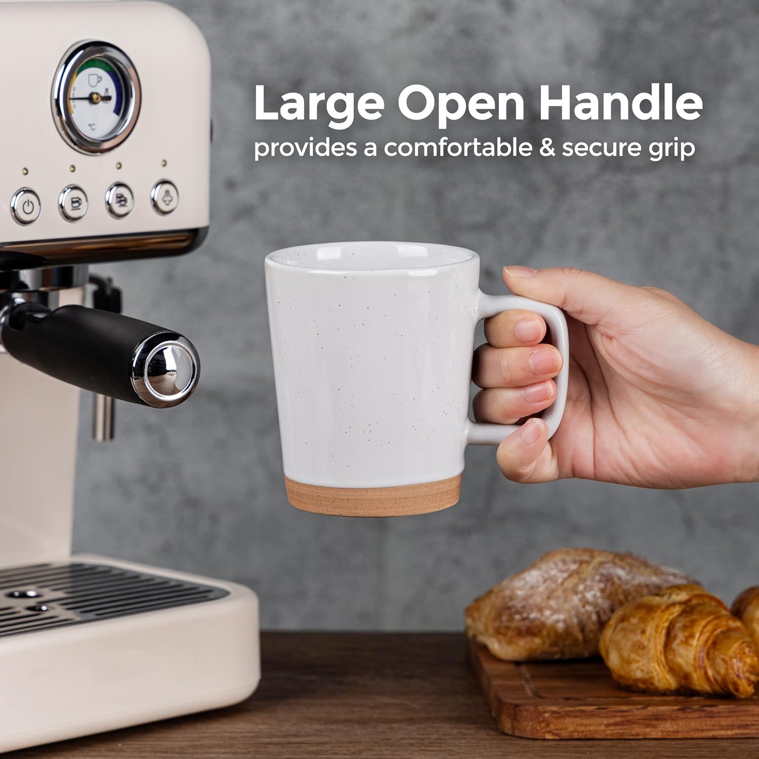 AmorArc 12oz Ceramic Coffee Mugs set of 6, Stylish Coffee Mugs with Rustic Terracotta Underside for Men/Women/Latte/Cappuccino/Milk/Cocoa, Dishwasher&Microwave Safe - White - Image 3