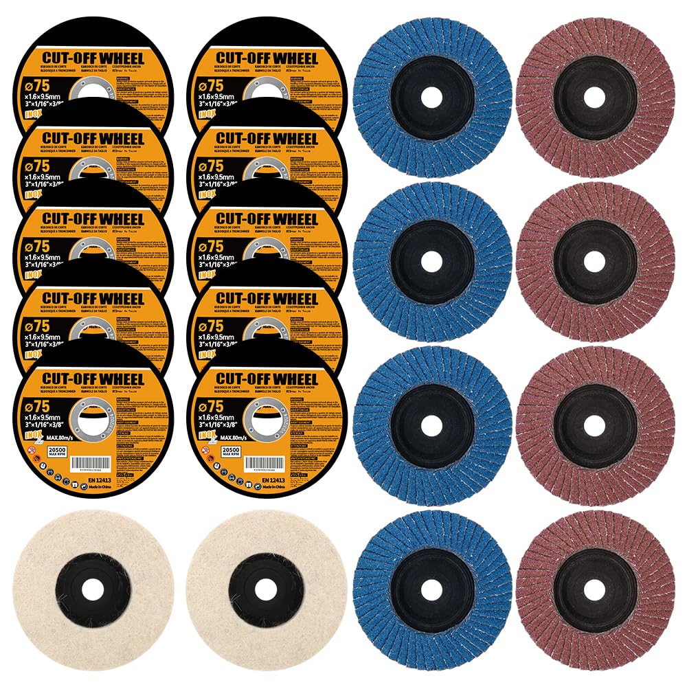 LOONPON 3 inch Flap Disc for Angle Grinder,Flap Wheel with 3/8 Arbor for Ploishing Metal & Stainless Steel, Type 27, 20PACK (3inch Set)