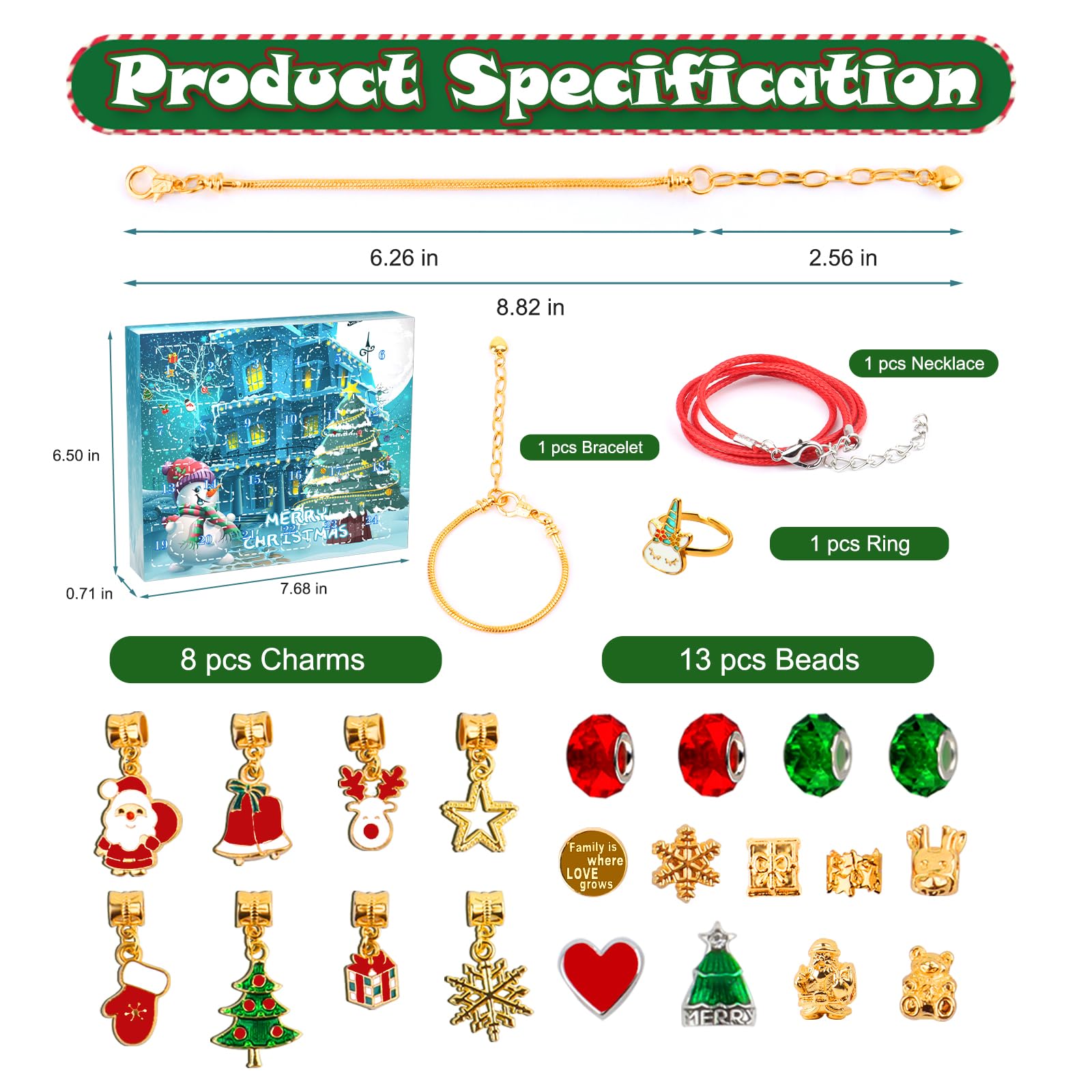 Calendario De Adviento Kinder Joyas 2025 – Kit DIY Pulsera, Collar Y Aretes Con 24 Sorpresas