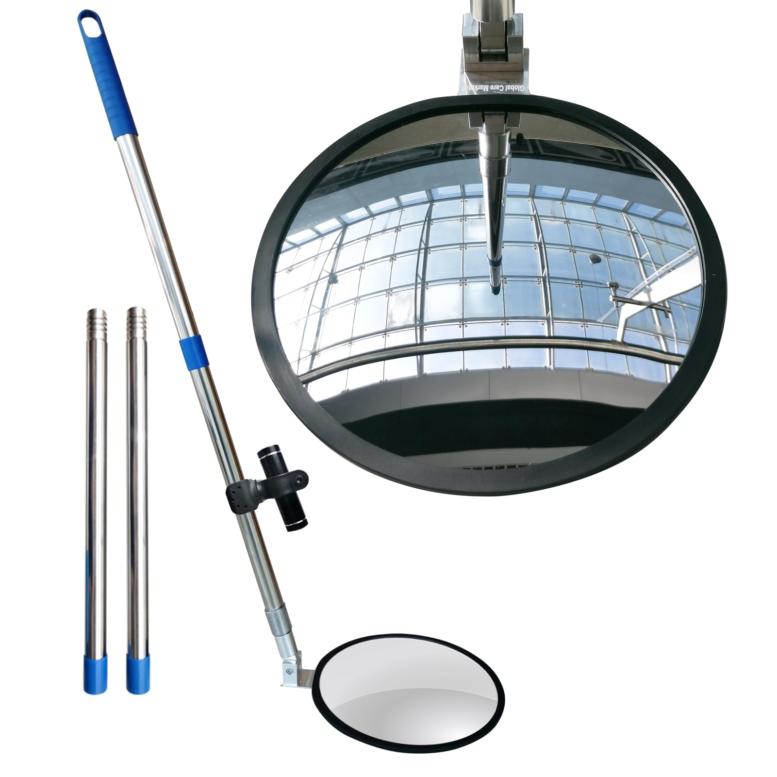 Portable Under Vehicle Inspection Mirror – Convex Under Car Search Mirror with Extendable Long Pole for Security Check Under Cars, Truck, Equipment, Over Shelves and Corners