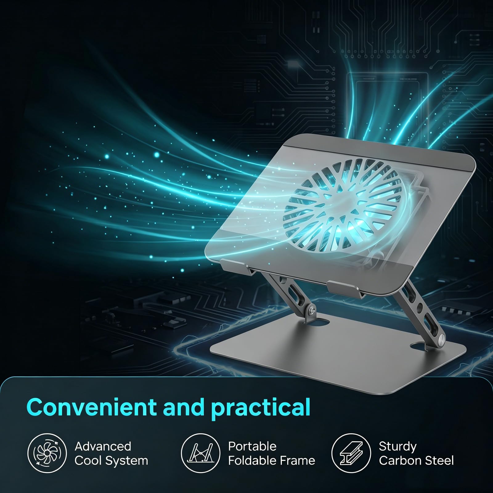 Soporte Plegable para Portátil con Ventilador Giratorio 360°