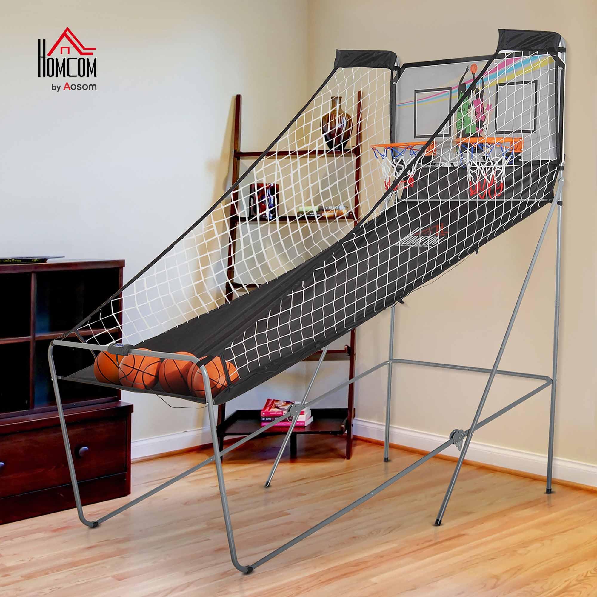 HOMCOM Juego de Canastas Plegable, Máquina de Baloncesto con Contador y Marcador Electrónico, Acero, 205x110x205 cm