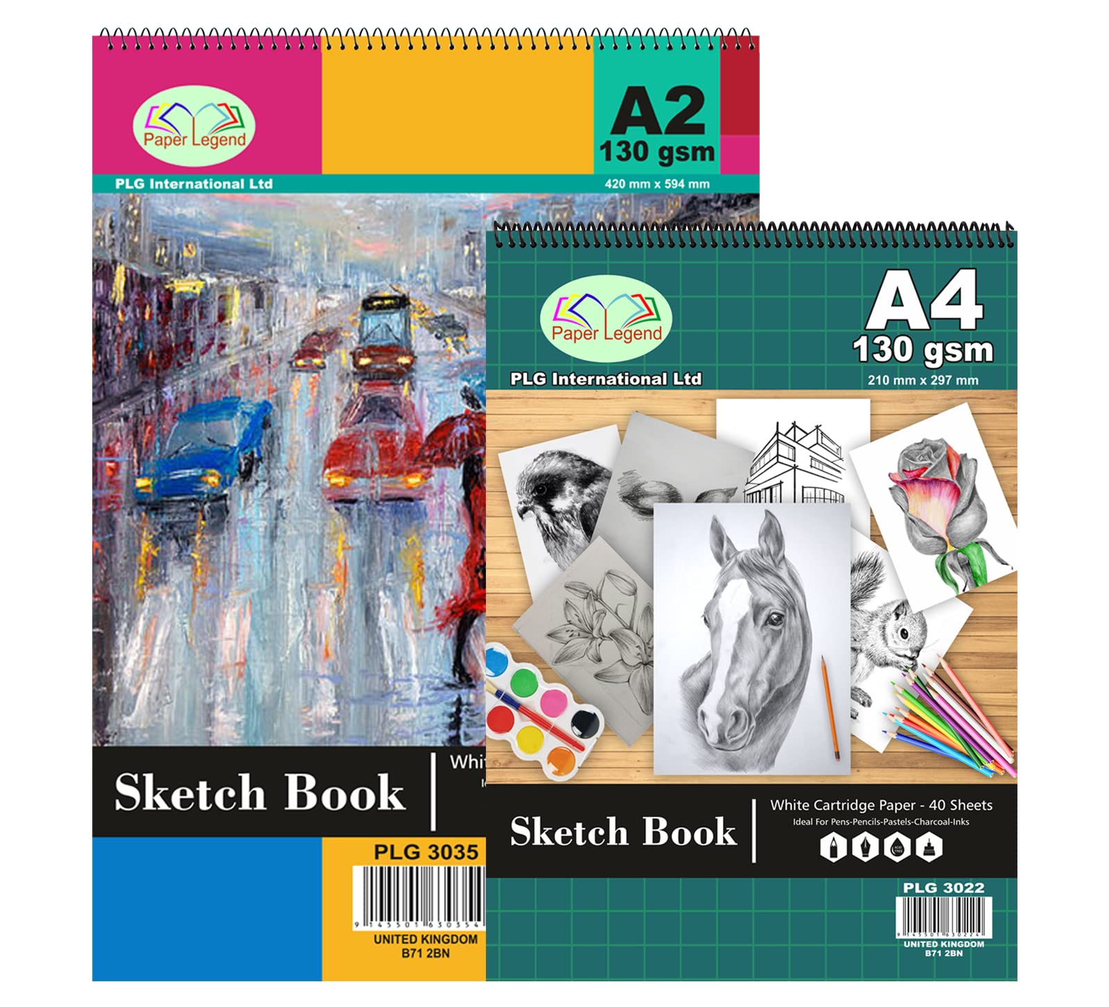 Set of 2- Artists Sketch Pad Spiral Bound Sketch Book 130 GSM Acid Free Sketching Drawing Paper 15 & 40 Sheets Art Book Pad Ideal for Children's Adults Painting Doodling Studio School Home (A2+A4)