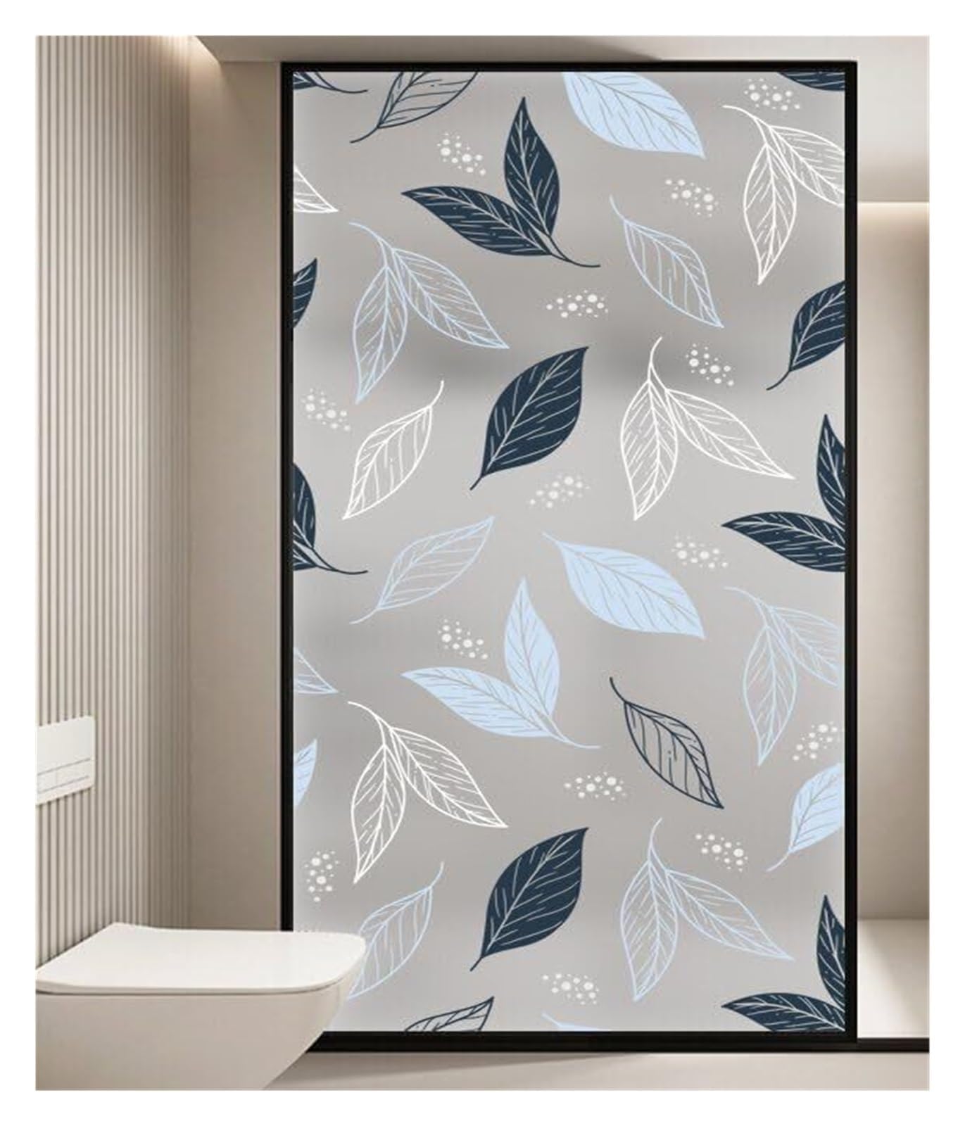 window film， Blue Leaves Privacy for Glass Windows Opaque Bathroom Window Film)((60x200cm))