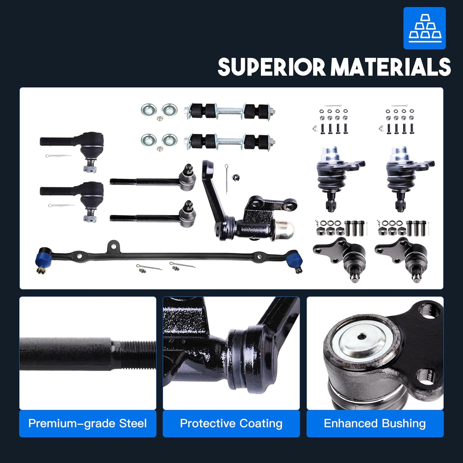12pcs Front Suspension Kit include 5 Tie Rod End 4 Ball Joint 2 Sway Bar Link Kit 1 Idler Arm Fit for Toyota for Pickup 1989-1995 (RWD)