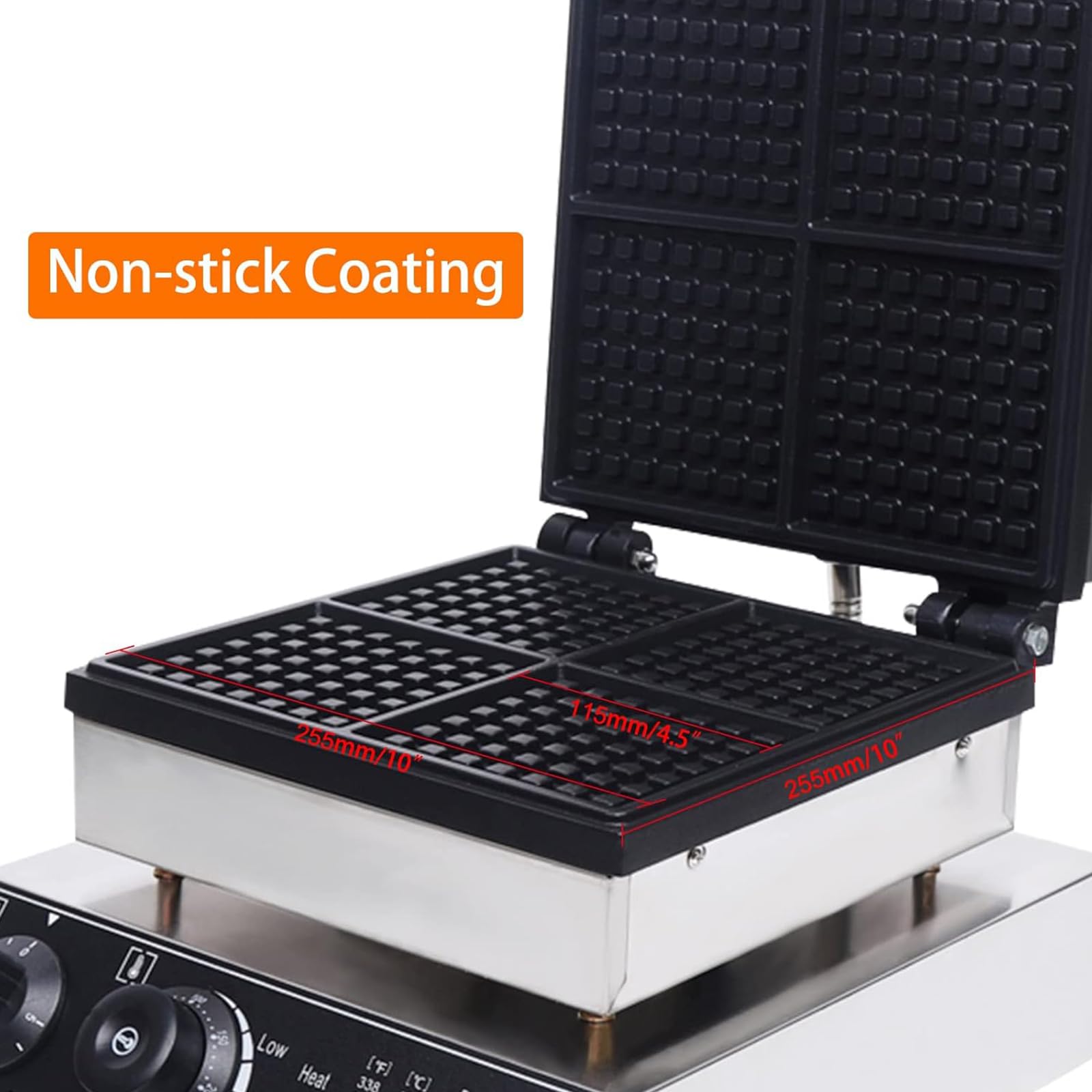 Gofrera Eléctrico De 4 Gofres, Waffle Maker con Control De Temperatura Y Tiempo, MáQuina Antiadherente para Hacer Gofres Belgas para Desayuno,Panadería,Restaurante,Barra De Refrigerios