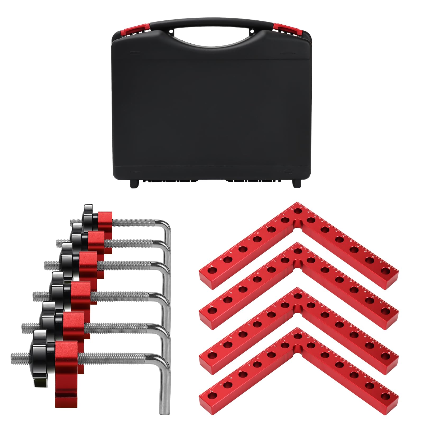 90 Grad Positionierwinkel, 4 Stück 14 cm/5,5 Zoll, Rechtwinklige Klemme mit Aufbewahrungsbox, Aluminiumlegierung Positionierwinkel für Schränke, Boxen, Bilderrahmen