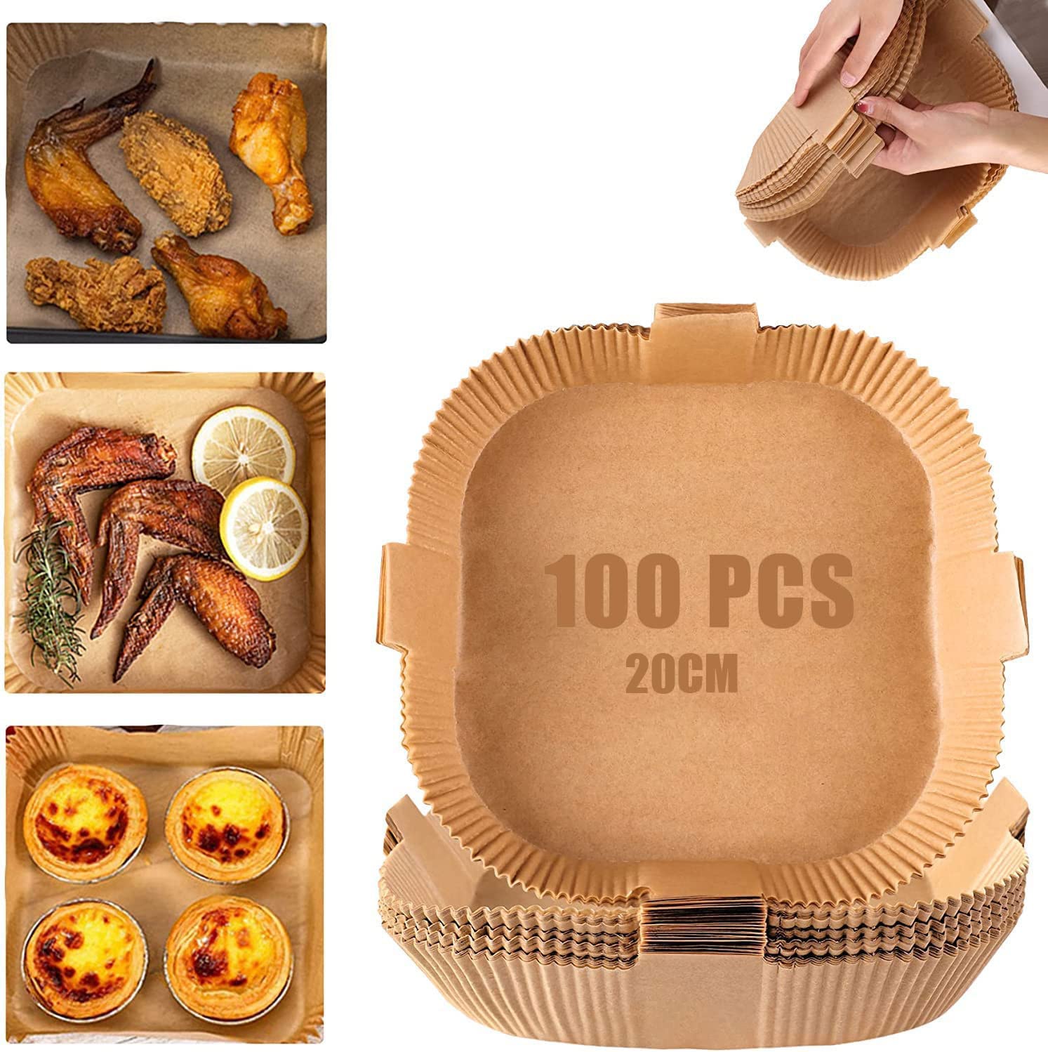 COSORI Lot De 100 Doublures Carrées Jetables En Papier Pour Friteuse à Air, Revêtement à L'huile De Silicone Antiadhésif, Peu Ou Pas De Nettoyage, 16,5 Cm De Qualité Alimentaire, Résistant à 240,6